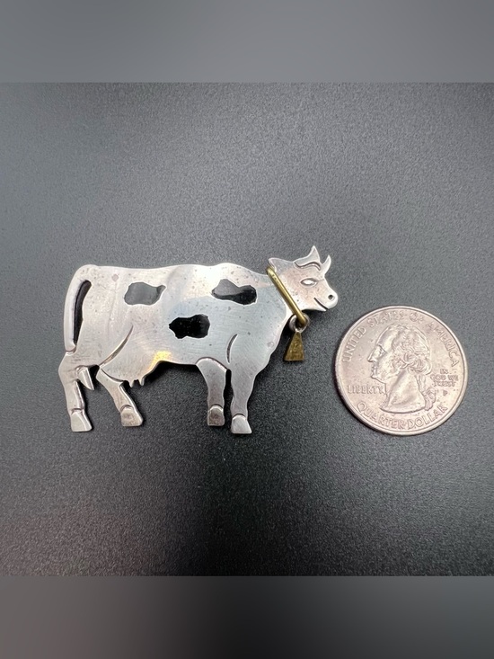 925 Sterling Silver Jewelry - Sterling Silver Mexico Dairy Cow Brooch